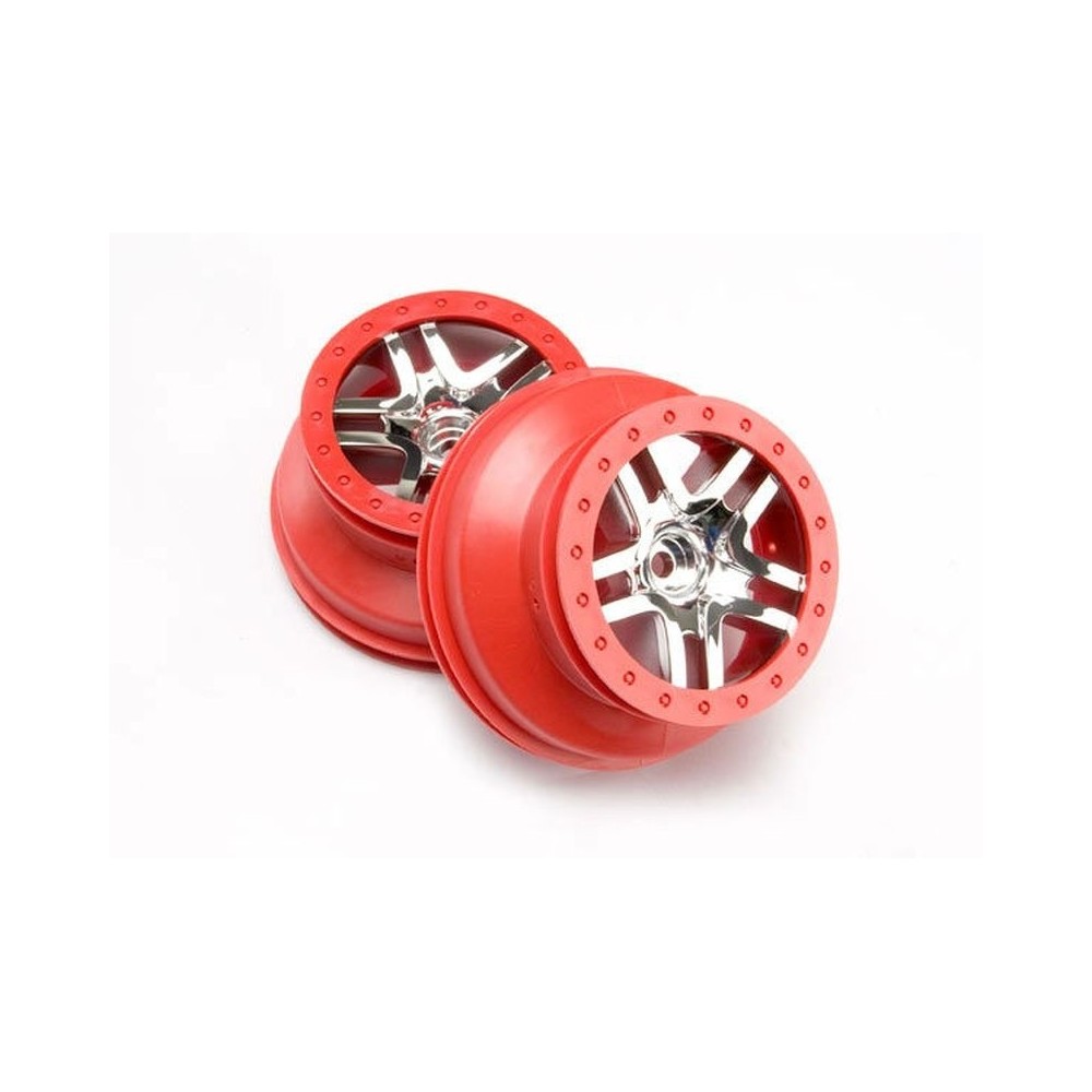 Llantas SCT radios divididos cromo rojo estilo anillo de retención perfil dual Traxxas TRX5876A Llantas SCT radios divididos cromo rojo estilo anillo de retención perfil dual Traxxas TRX5876A