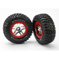 Ruedas montadas y pegadas SCT radios divididos cromo rojo anillo de retención Traxxas TRX5877A