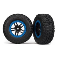 Ruedas SCT de radios divididos negras y azules montadas y pegadas, estilo beadlock Traxxas TRX5883A