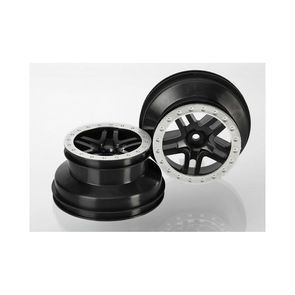 Traxxas Wheels sct split-spoke black satin chrome beadlock style TRX5884 Traxxas Wheels sct split-spoke black satin chrome beadlock style TRX5884