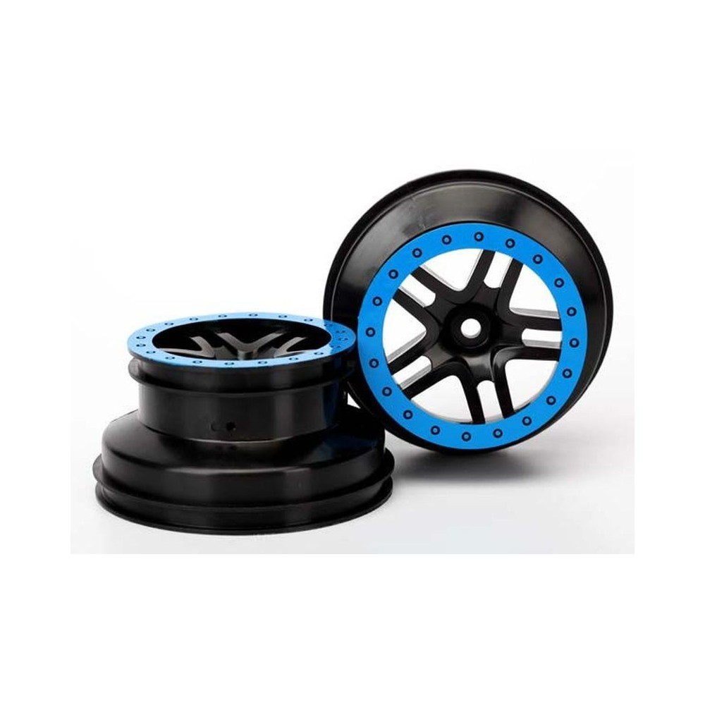 Llantas SCT de radios divididos negras y azules, beadlock, perfil dual, para 4WD o trasera 2WD Traxxas TRX5884A
