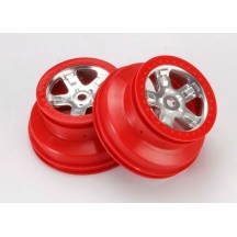 Llantas SCT cromo satinado con anillo beadlock rojo, perfil dual Traxxas TRX5972A