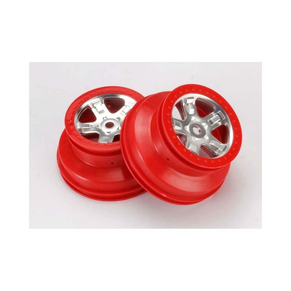 Llantas SCT cromo satinado con anillo beadlock rojo, perfil dual Traxxas TRX5972A Llantas SCT cromo satinado con anillo beadlock rojo, perfil dual Traxxas TRX5972A