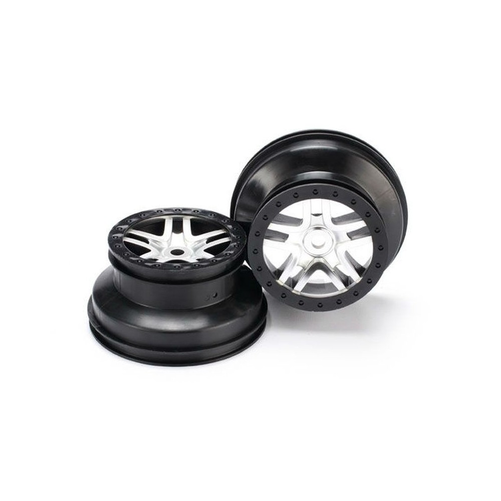 Llantas short course split-spoke cromo satinado negro con anillo Traxxas TRX5974 Llantas short course split-spoke cromo satinado negro con anillo Traxxas TRX5974