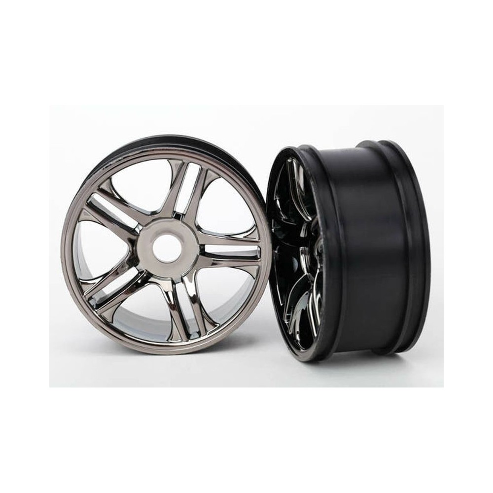 Traxxas Wheels split-spoke (black chrome) (rear) (2) TRX6476 Traxxas Wheels split-spoke (black chrome) (rear) (2) TRX6476
