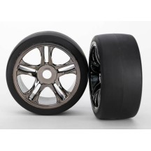 Ruedas montadas pegadas radios cromo negro slicks delanteras Traxxas TRX6479