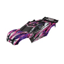 Carrocería Traxxas Rustler 4x4 VXL rosa con parrilla, ventanas y calcas instaladas – TRX6717P
