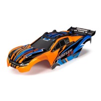 Carrocería Rustler 4x4 naranja y azul con adhesivos Traxxas TRX6734T