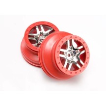Llantas SCT seis radios cromo rojo estilo beadlock perfil dual Traxxas TRX6872A