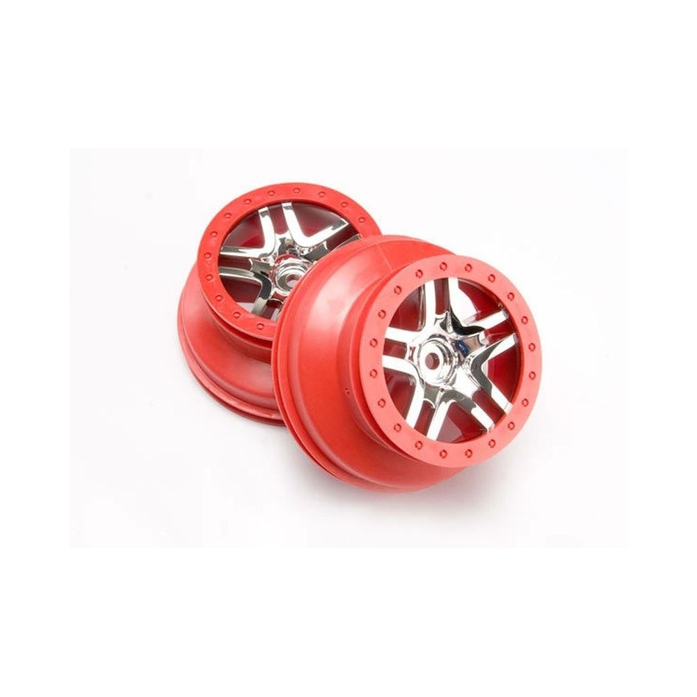 Traxxas Wheels sct split-spoke chrome red beadlock style dual pr TRX6872A Traxxas Wheels sct split-spoke chrome red beadlock style dual pr TRX6872A