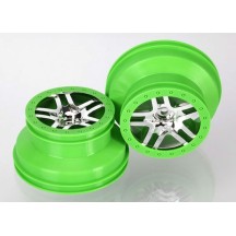 Llantas SCT seis radios cromo verde estilo beadlock perfil dual Traxxas TRX6872X