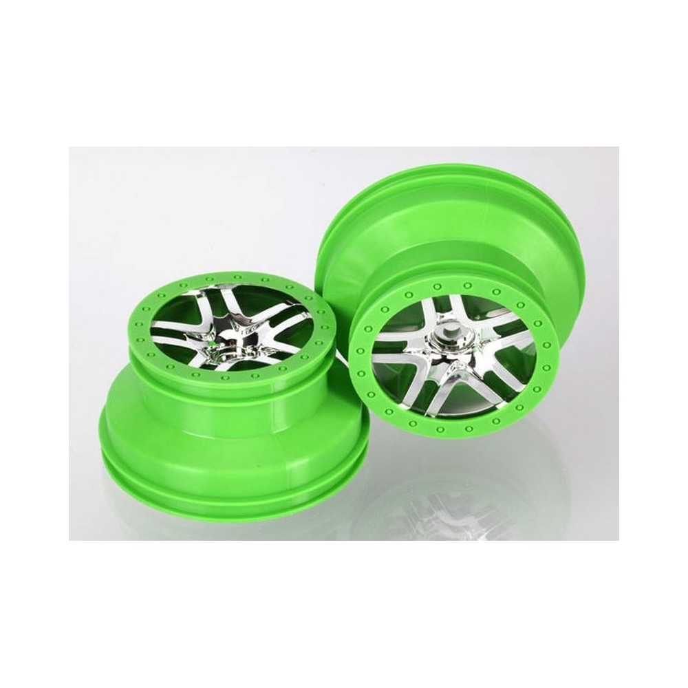 Llantas SCT seis radios cromo verde estilo beadlock perfil dual Traxxas TRX6872X Llantas SCT seis radios cromo verde estilo beadlock perfil dual Traxxas TRX6872X