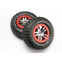 Ruedas montadas y pegadas SCT seis radios cromo rojo con neumáticos Traxxas TRX6873A