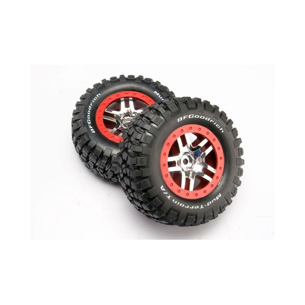 Ruedas montadas y pegadas SCT seis radios cromo rojo con neumáticos Traxxas TRX6873A Ruedas montadas y pegadas SCT seis radios cromo rojo con neumáticos Traxxas TRX6873A