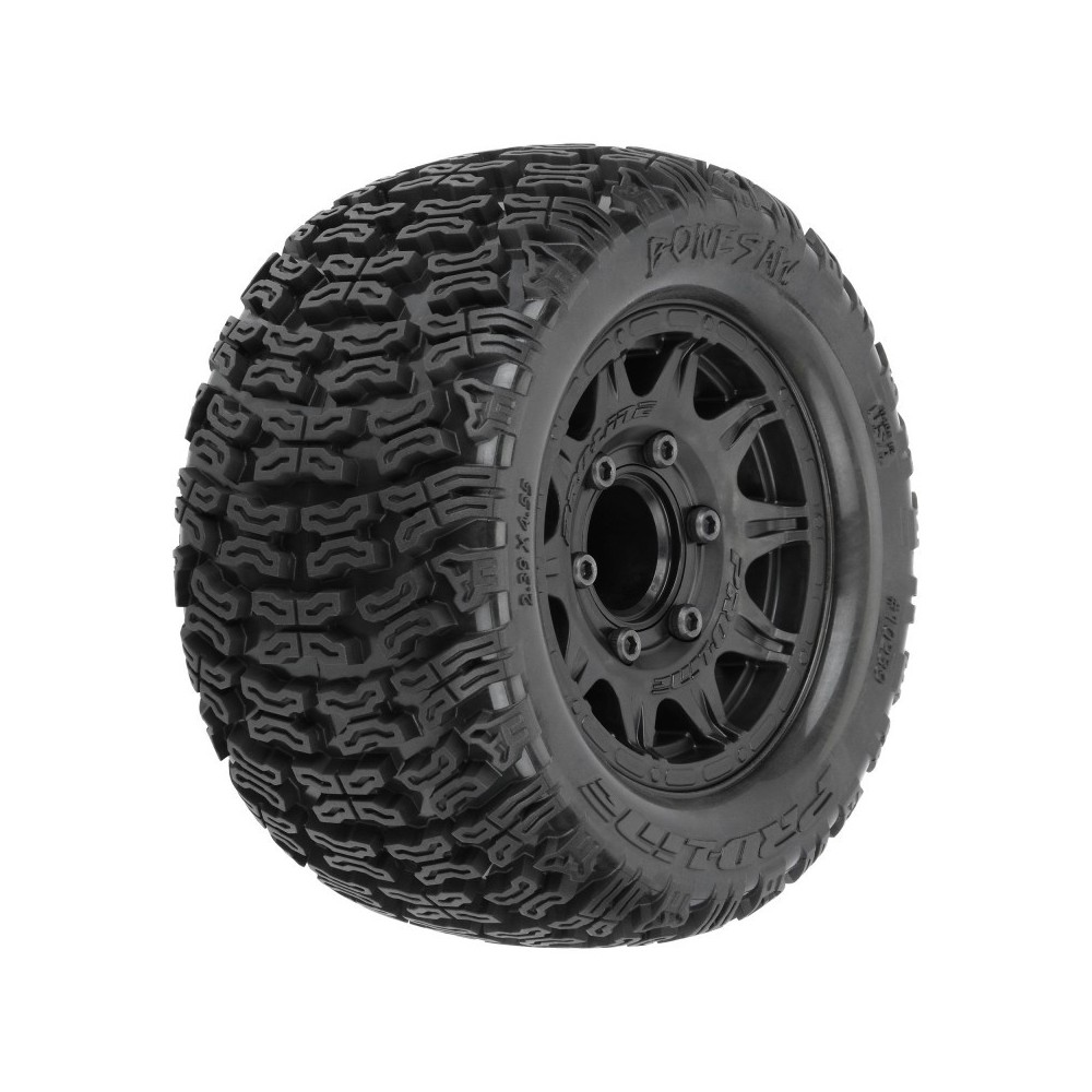 Ruedas Bonesaw 2.8 montadas pegadas Raid negras 1/10 Pro-line
