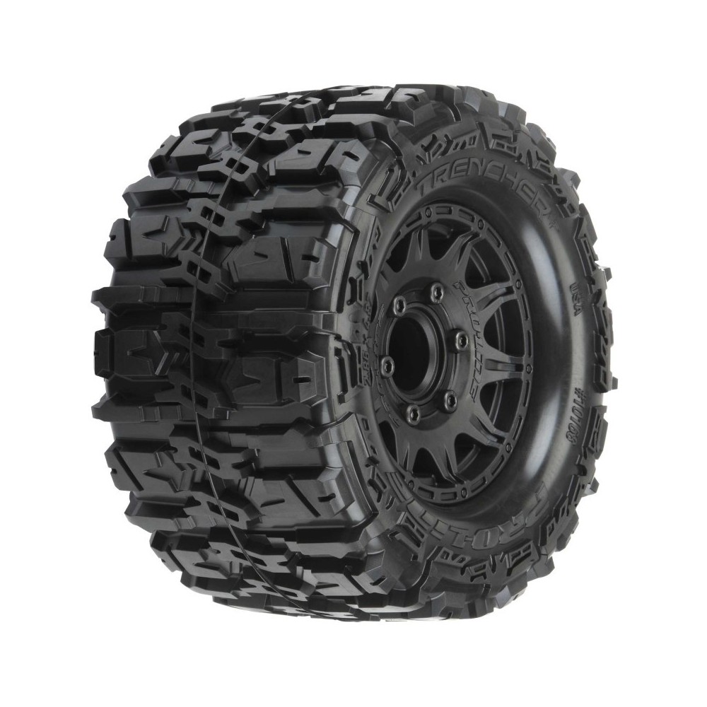 Neumáticos Trencher HP BELTED 2.8 F-R montados negros 1/10 Neumáticos Trencher HP BELTED 2.8 F-R montados negros 1/10