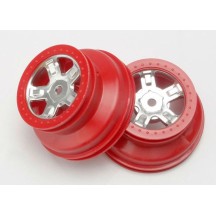 Llantas SCT cromo satinado rojo estilo beadlock perfil dual Traxxas TRX7072A