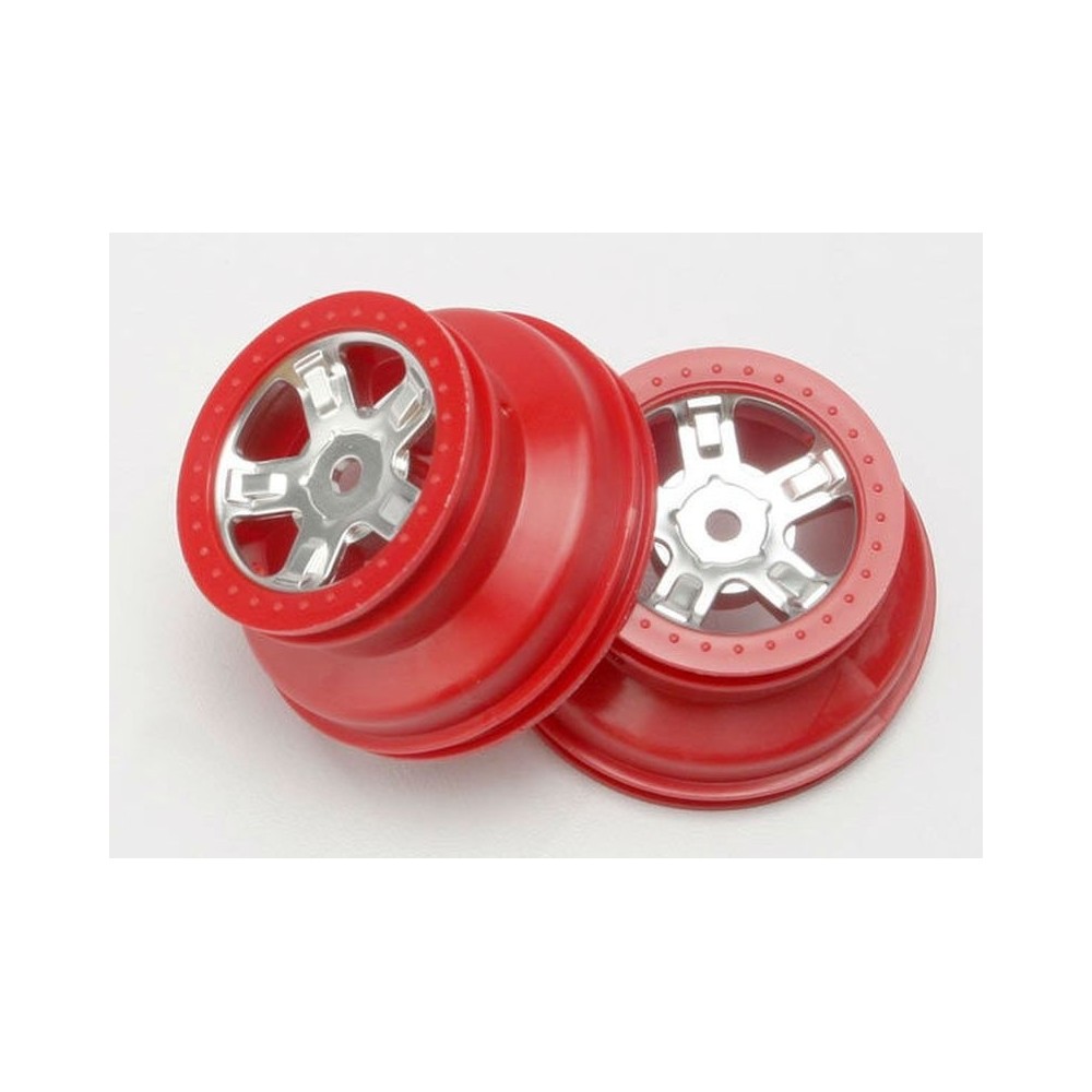 Llantas SCT cromo satinado rojo estilo beadlock perfil dual Traxxas TRX7072A Llantas SCT cromo satinado rojo estilo beadlock perfil dual Traxxas TRX7072A