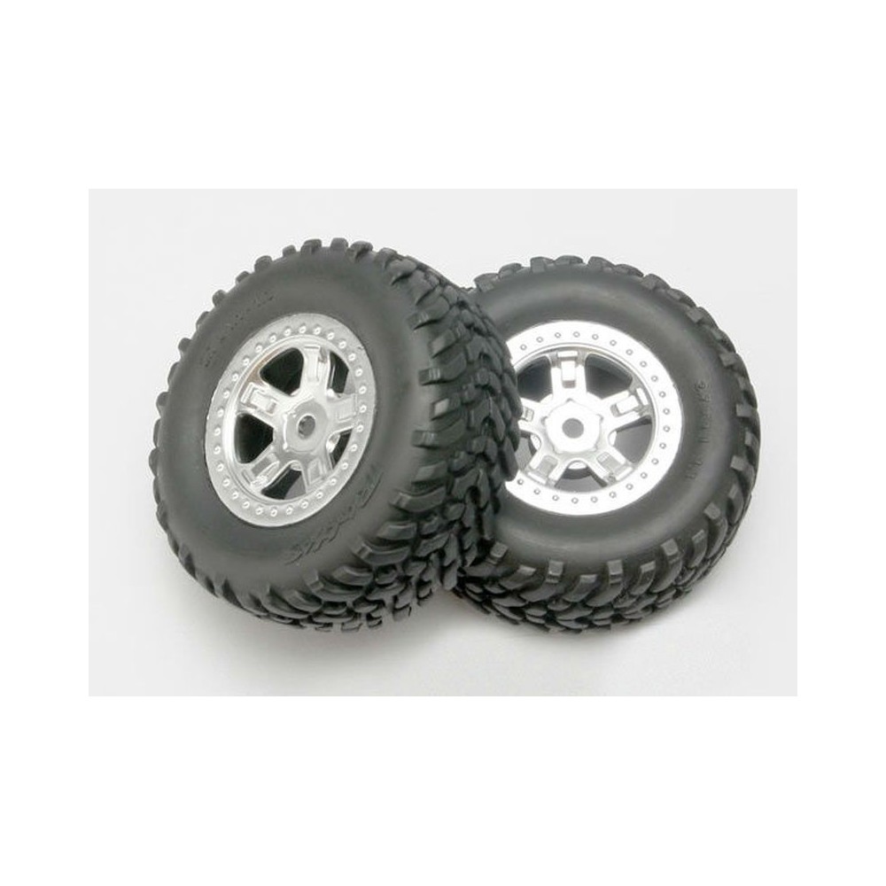 Ruedas montadas pegadas SCT cromo satinado neumáticos racing Traxxas