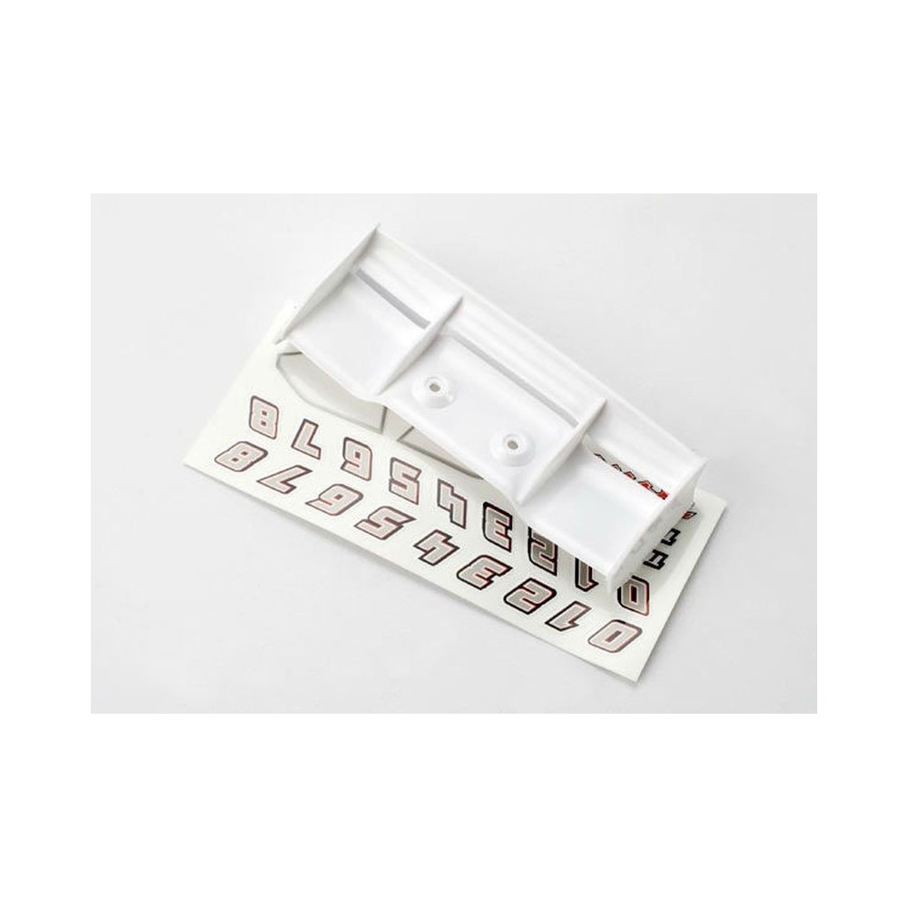 Alerón E-Revo 1/16 blanco con lámina de calcomanías Traxxas TRX7123