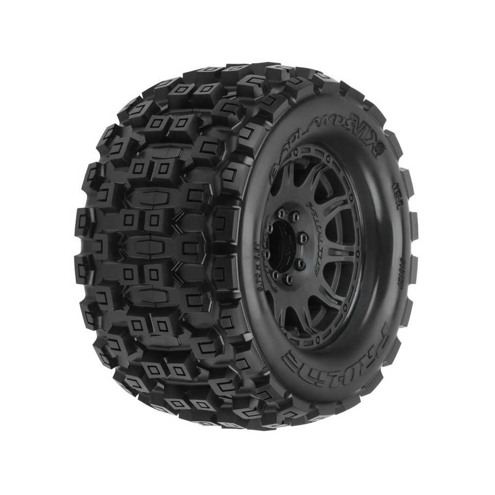Neumáticos Badlands MX38 3.8 delantera trasera 17mm llantas negras Raid 1/8 Pro-line PRO1012710 Neumáticos Badlands MX38 3.8 delantera trasera 17mm llantas negras Raid 1/8 Pro-line PRO1012710