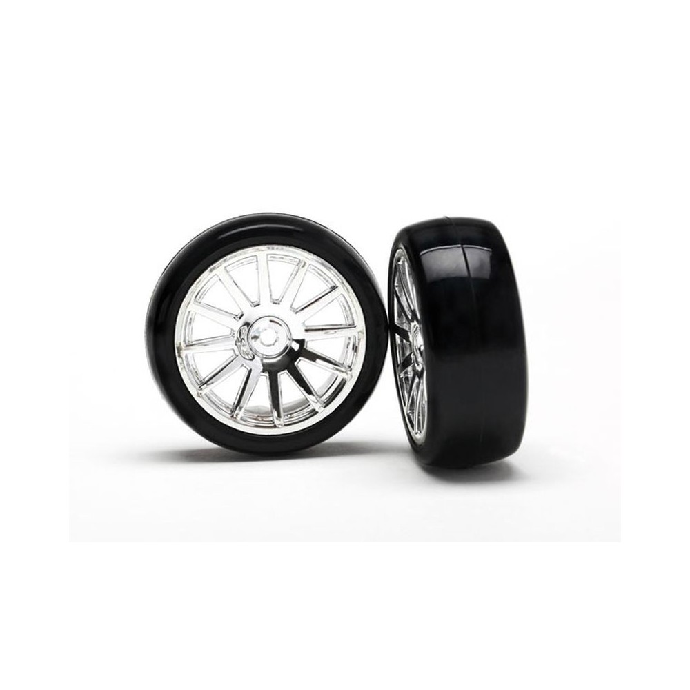Traxxas 12-sp chrome wheels slick tires TRX7573 Traxxas 12-sp chrome wheels slick tires TRX7573