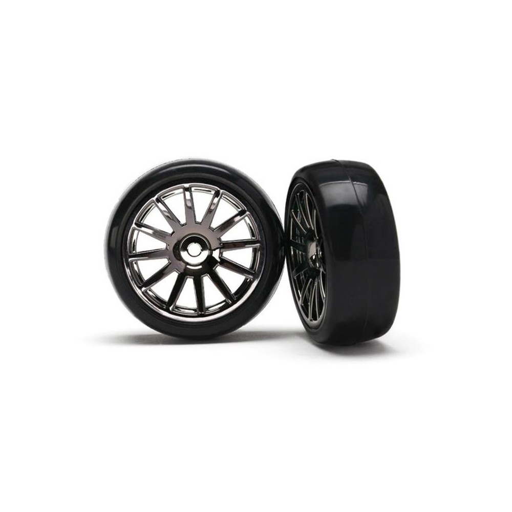 Traxxas 12-sp black wheels slick tires TRX7573A Traxxas 12-sp black wheels slick tires TRX7573A