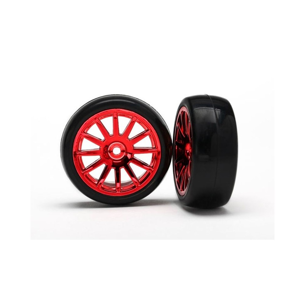 Traxxas 12-sp red wheels slick tires TRX7573X Traxxas 12-sp red wheels slick tires TRX7573X