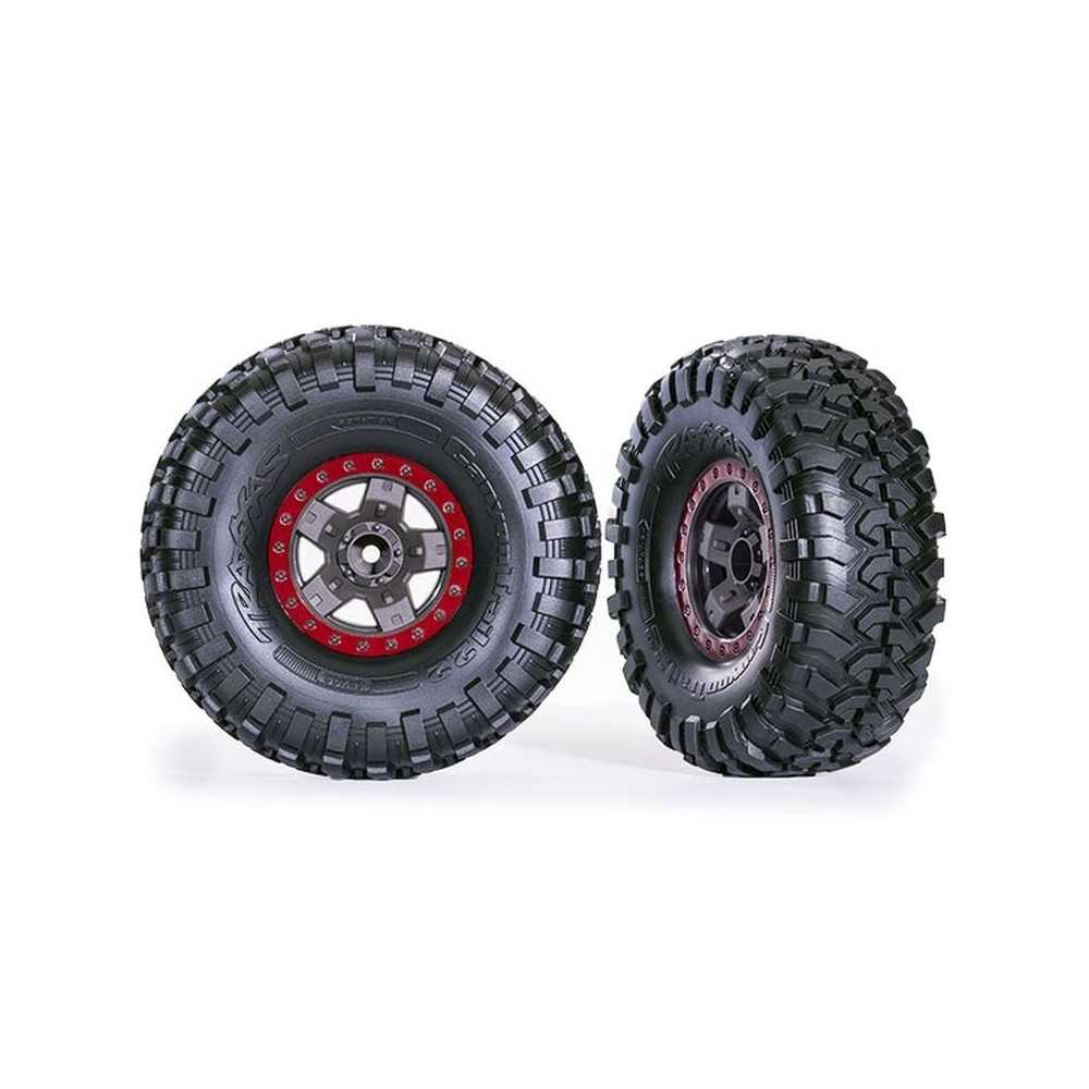 Traxxas Tires wheels assembled glued (trx-4 sport 2.2 gray red beadlock) TRX8181-RED