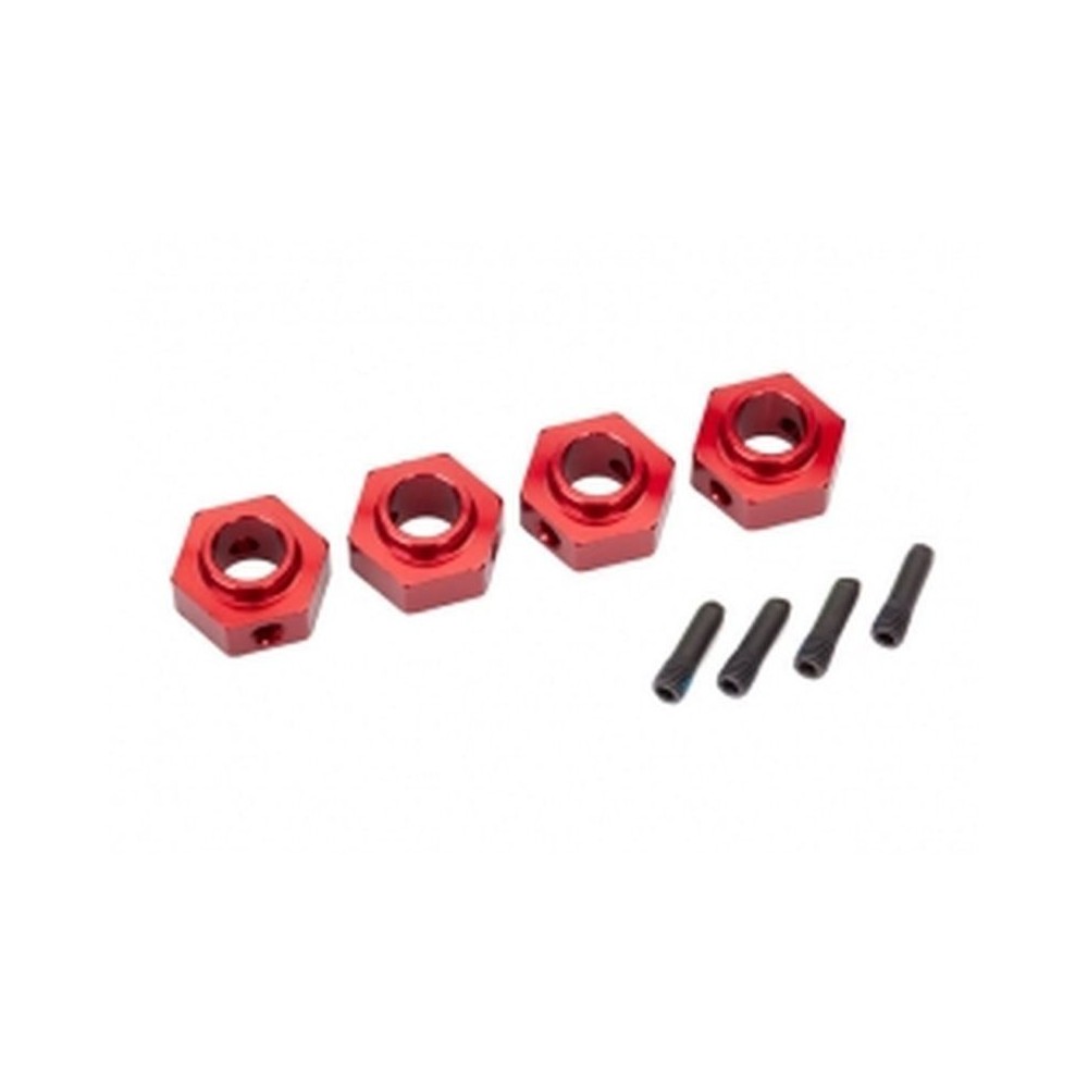 Traxxas Wheel hubs 12mm hex 6061-t6 aluminum (red-anodized) (4) screw pin (4) TRX8269R