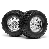 HPI MOUNTED SUPER MUDDERS TIRE 165x88mm on RINGZ WHEEL SHINY CHR HPI-4726