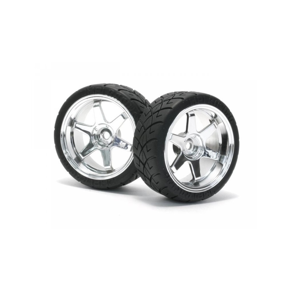 HPI MOUNTED X PATTERN TYRE D COMPOUND ON TE37 6MM OFFSET CHROME HPI-4735 HPI MOUNTED X PATTERN TYRE D COMPOUND ON TE37 6MM OFFSET CHROME HPI-4735