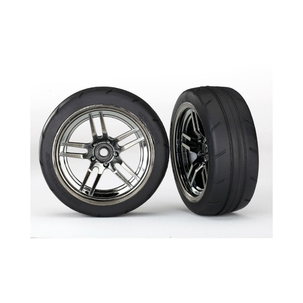 Traxxas Tires and wheels assembled glued (split-spoke black chrome) TRX8373 Traxxas Tires and wheels assembled glued (split-spoke black chrome) TRX8373