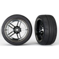 Traxxas Tires and wheels assembled glued (split-spoke black chrome) TRX8374