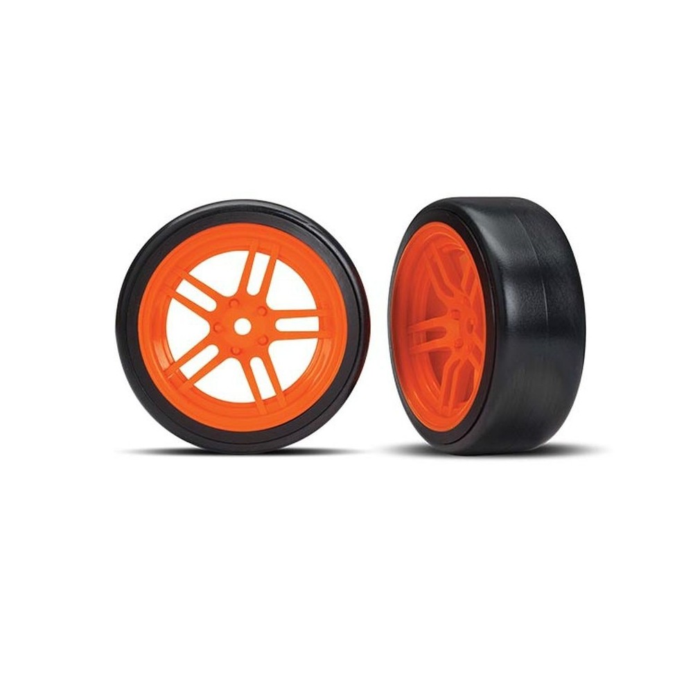 Traxxas Tires and wheels assembled glued (split-spoke orange) TRX8376A Traxxas Tires and wheels assembled glued (split-spoke orange) TRX8376A