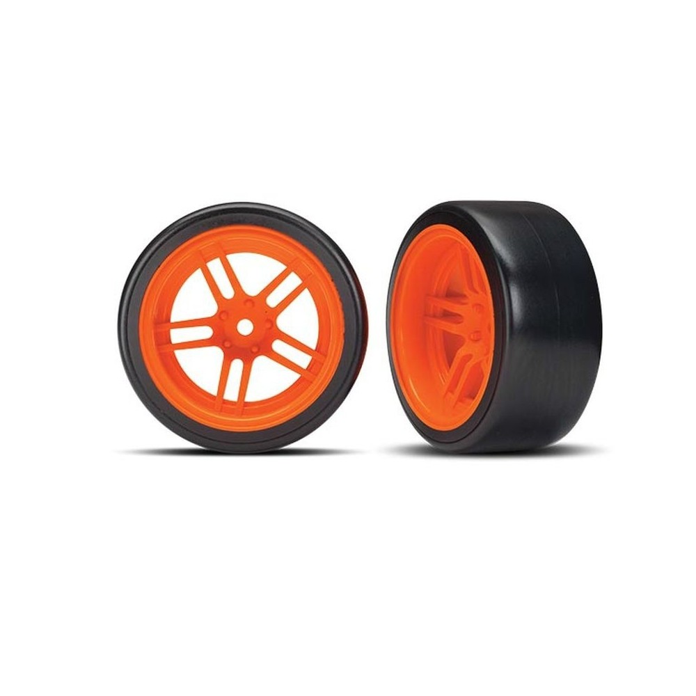Traxxas Tires and wheels assembled glued (split-spoke orange) TRX8377A Traxxas Tires and wheels assembled glued (split-spoke orange) TRX8377A