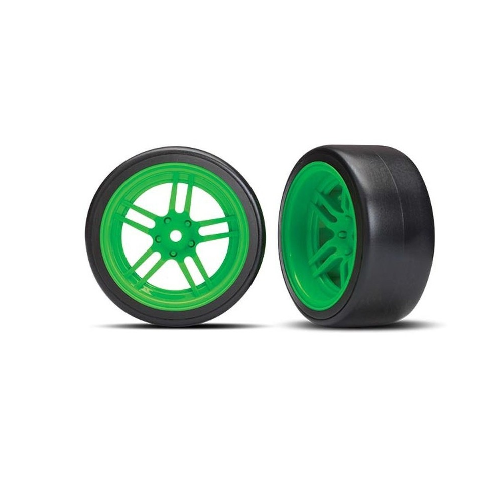 Traxxas Tires and wheels assembled glued (split-spoke green) TRX8377G Traxxas Tires and wheels assembled glued (split-spoke green) TRX8377G
