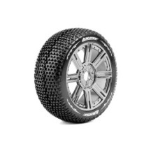 Louise RC B-TURBO 1-8 Buggy Tire Set Mounted Super Soft Black-Chrome Spoke Wheels Hex 17mm LR-T3104VBC
