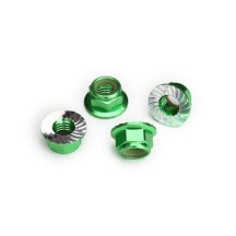 Traxxas Nuts 5mm flanged nylon locking (aluminum green-anodized serrated) (4) TRX8447G