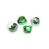 Traxxas Nuts 5mm flanged nylon locking (aluminum green-anodized serrated) (4) TRX8447G