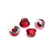 Traxxas Nuts 5mm flanged nylon locking (aluminum red-anodized serrated) (4) TRX8447R