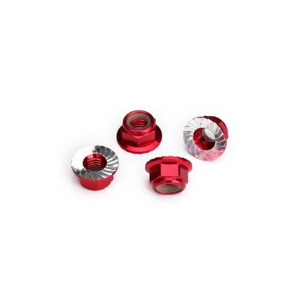 Traxxas Nuts 5mm flanged nylon locking (aluminum red-anodized serrated) (4) TRX8447R