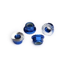 Traxxas Nuts 5mm flanged nylon locking (aluminum blue-anodized serrated) (4) TRX8447X