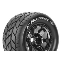 Louise RC MFT ST-ROCKET 1-8 Stadium Truck Tire Set Mounted Sport Black Chrome 3.8 Bead Style Wheels LR-T3324BCH