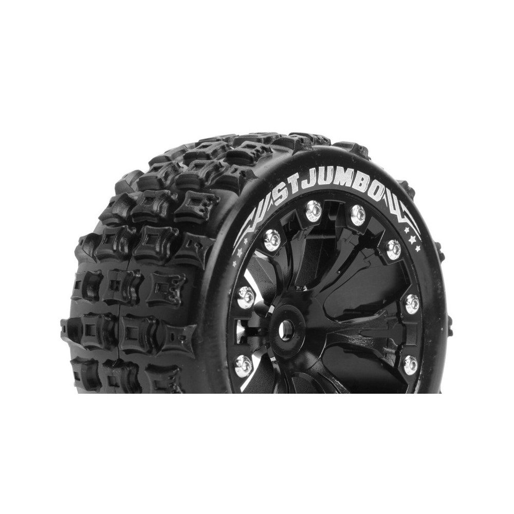 Louise RC ST-JUMBO 1-10 Stadium Truck Tire Set Mounted Sport Black 2.8 Wheels 1/2-Offset Hex 12mm LR-T3210SBH