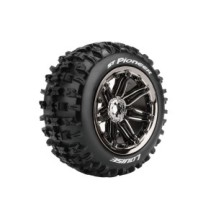 Louise RC ST-PIONEER 1-8 Stadium Truck Tire Set Mounted Sport Black Chrome 3.8 Bead Style Wheels LR-T3287BC