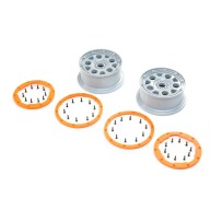 Losi 1-5 Front-Rear 4.75 Beadlock Wheels 24mm Hex Silver-Orange (2): DBXL-E 2.0 - LOS45032