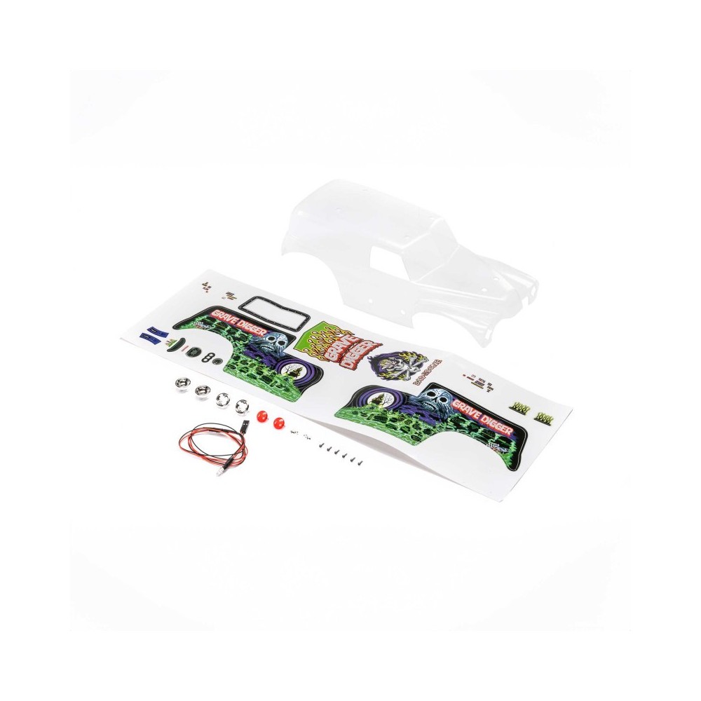 Losi Body Set Grave Digger Clear: Mini LMT - LOS210045 Losi Body Set Grave Digger Clear: Mini LMT - LOS210045
