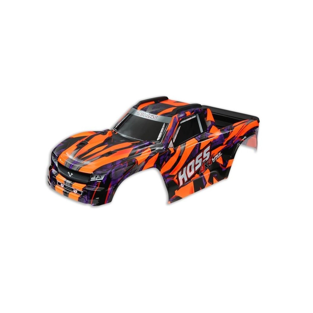 Carrocería Traxxas Hoss 4x4 VXL naranja con parrilla, ventanas y calcas instaladas – TRX9011A