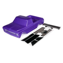 Carrocería Chevrolet C10 púrpura pintada con calcas de alerón Traxxas TRX9411P